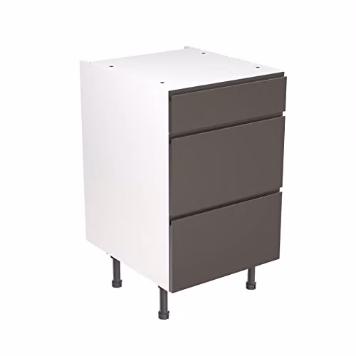 Kitchen Kit Modern Flatpack Base Cabinet with 3 Internal Drawers, Graphite Matt Grey, W/D/H: 50 x 57 x 87 cm