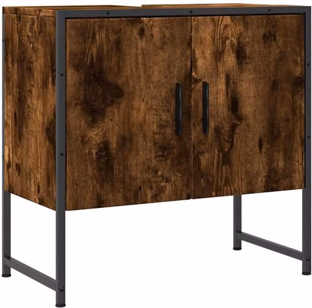 Berkfield Home Smoked Oak Wall Mounted Bathroom Sink Cabinet, Brown, W: 60 cm, D: 33 cm, H: 60 cm