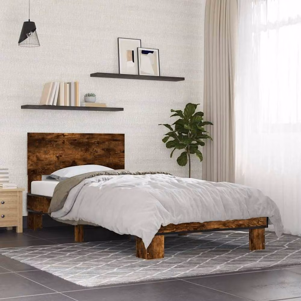 Berkfield Home Durable Industrial Bed Frame in Smoked Oak and Brown, W/D/H: 90 x 200 cm – 2