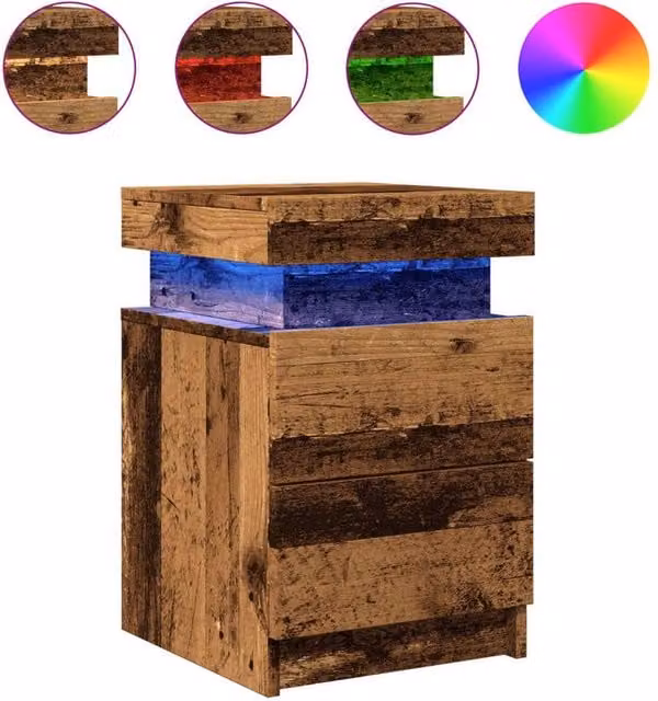 Berkfield Home Set of 2 Bedside Cabinets with Integrated LED Lighting in Old Wood Brown, W/D/H: 35 x 39 x 55 cm – 1