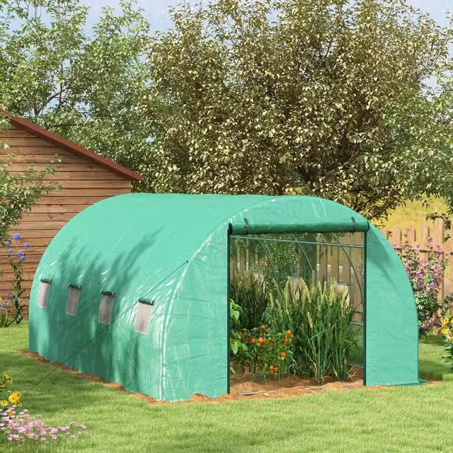 Outsunny Green Polytunnel with Sprinkler System, W 4 m x D 3 m
