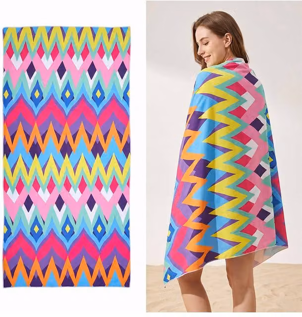 Living and Home Large Quick-Drying Microfibre Beach Towel in Multicolour Boho Graphic Design – 1