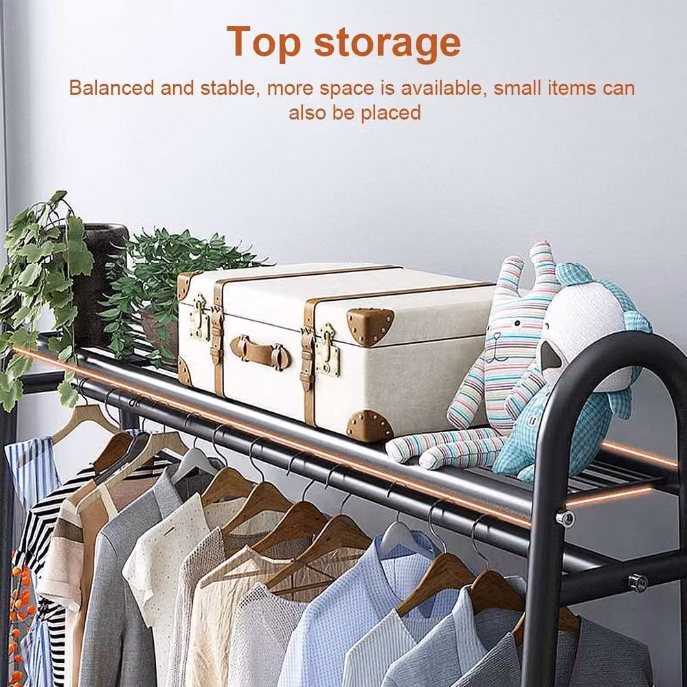 KORVIXA Black Heavy Duty Double Rail Clothes Hanging Rack with Matt Metal Finish – 5
