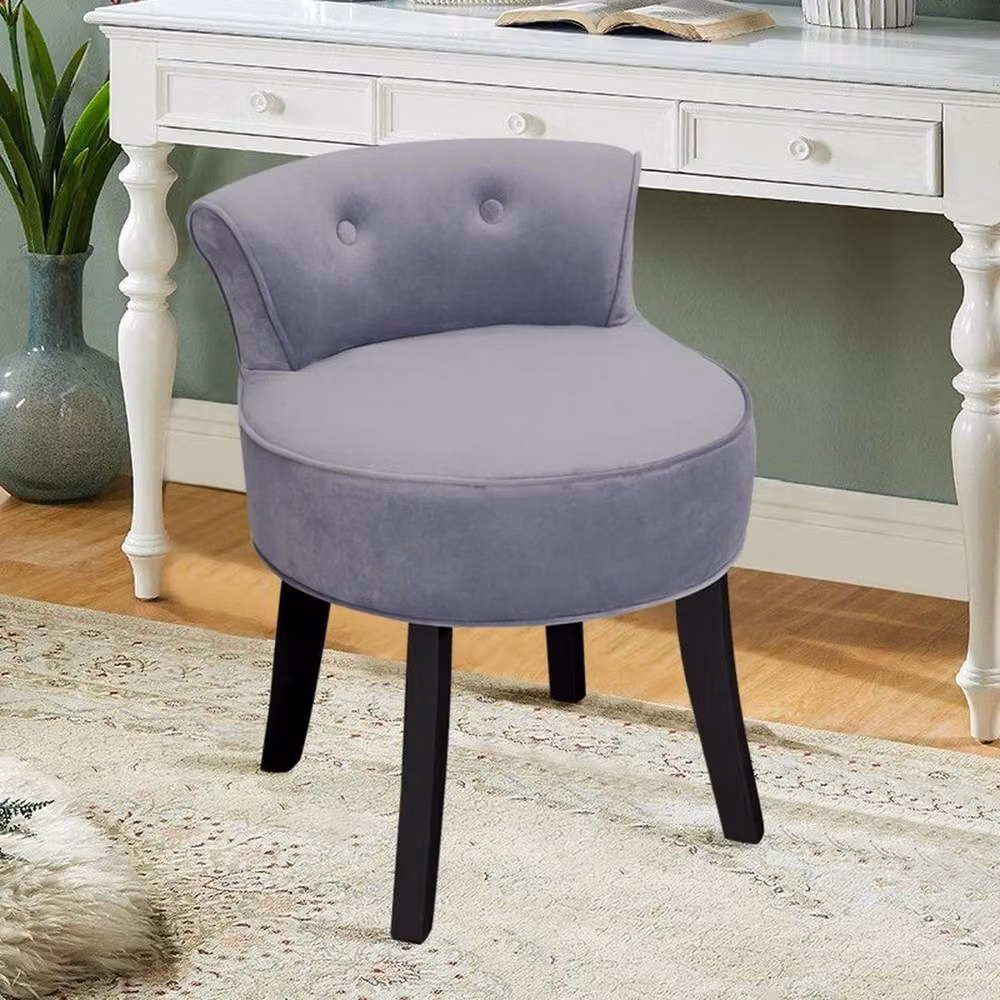 KORVIXA Grey Velvet Dressing Table Stool with Black Wood Frame – 3