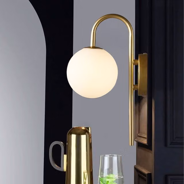 Komore Modern Sphere Wall Light with Gold and White Glass Shade