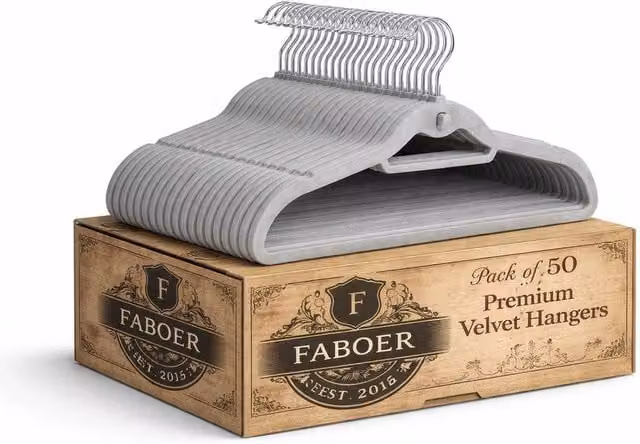 FLAVORA 50 Pack Non-Slip Velvet Hangers with Bar in Silver and Grey, Space-Saving for Shirts and Trousers, W: 100 cm, D: 15 cm, H: 15 cm