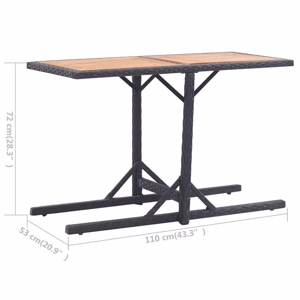 Berkfield Home Garden Table in Black Solid Acacia Wood and Poly Rattan – 3