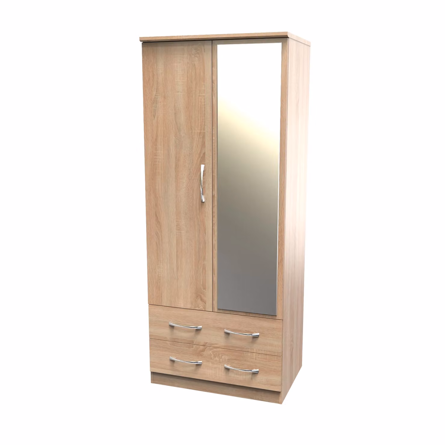 2 U Hampshire Ready Assembled 2 Door 2 Drawer Mirrored Wardrobe in Light Oak – 2