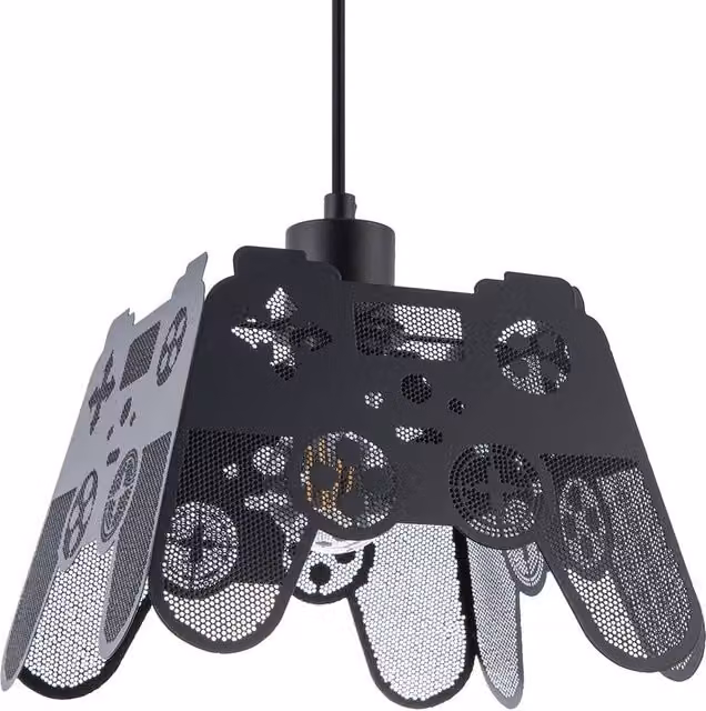 Happy Homewares Modern Matte Black Metal Game Controller Pendant Shade with Laser Cut Holes
