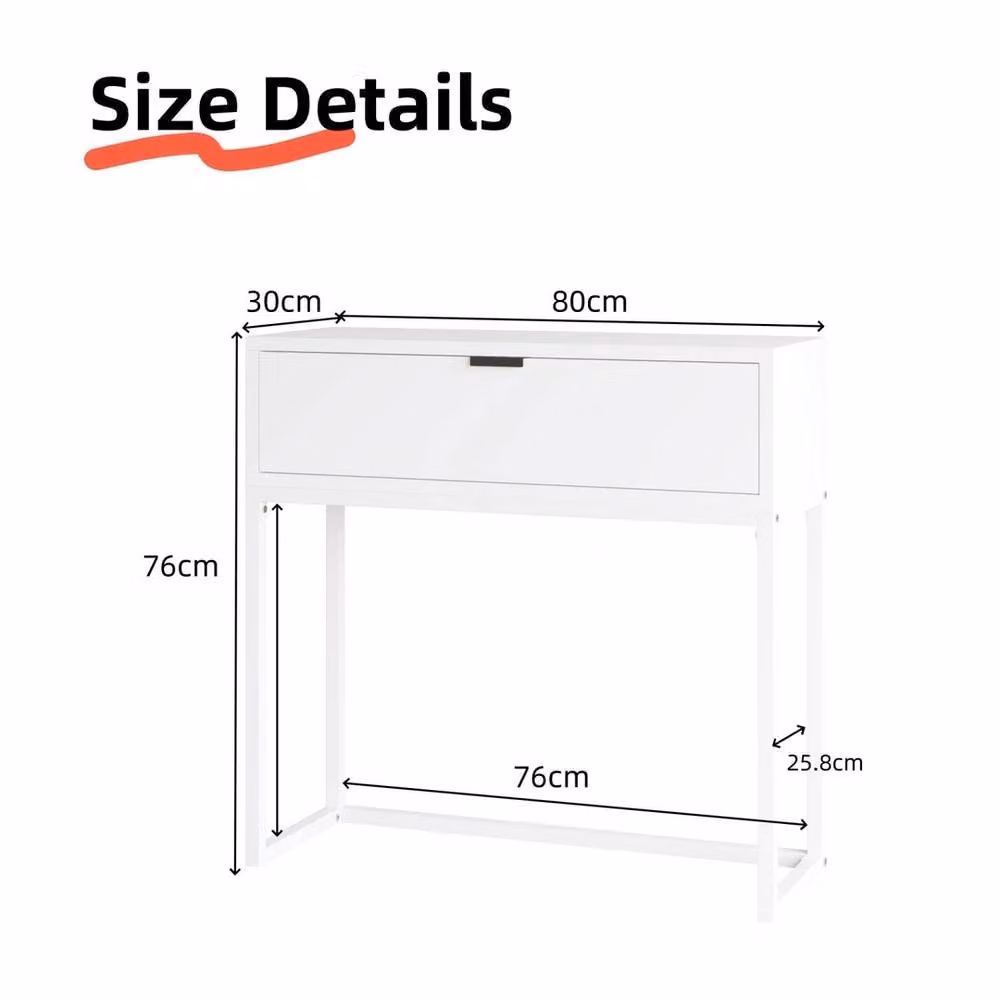 VOGREX White Modern Console Table with MDF Top and Metal Frame for Hallway or Living Room – 2