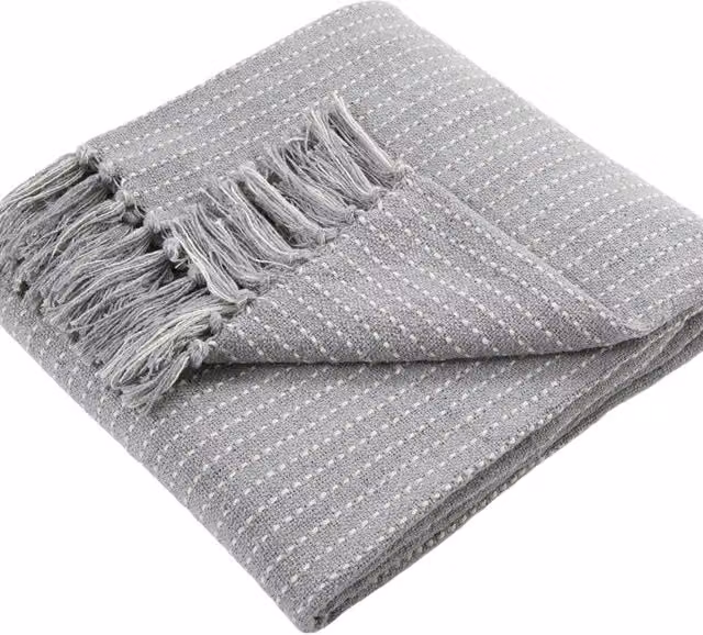 Drift Home Quinn Woven Striped Cotton Throw with Fringes in Grey, W/D/H: 180 x 130 cm