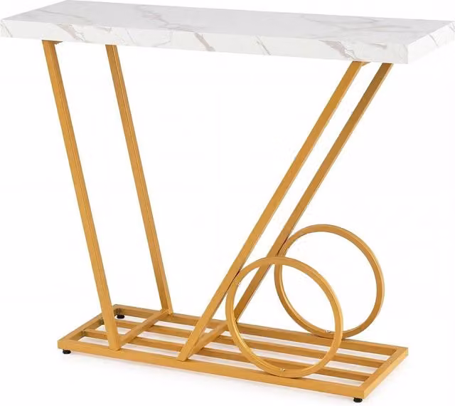 VOGREX Modern White and Gold Faux Marble Entryway Console Table