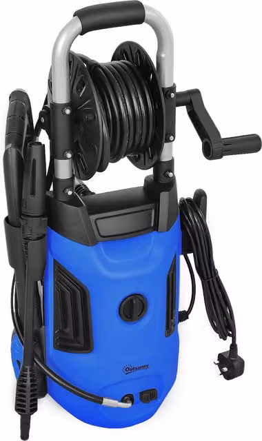 Outsunny 1800W High Pressure Washer in Blue with 150 Bar Pressure, 420 L/h Flow, Adjustable Nozzle, 6M Hose and Steel Handle