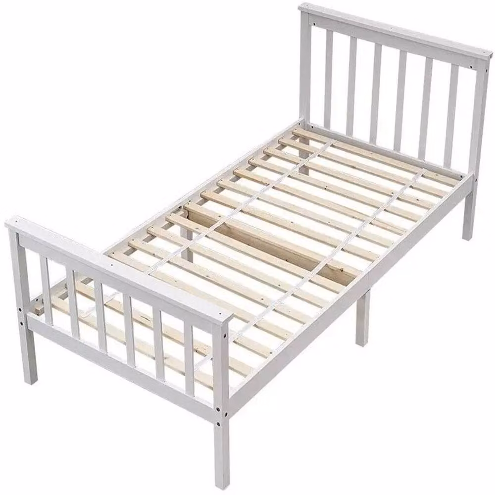FLAVORA White Solid Pine Single Cot Bed Frame with Mattress – 2