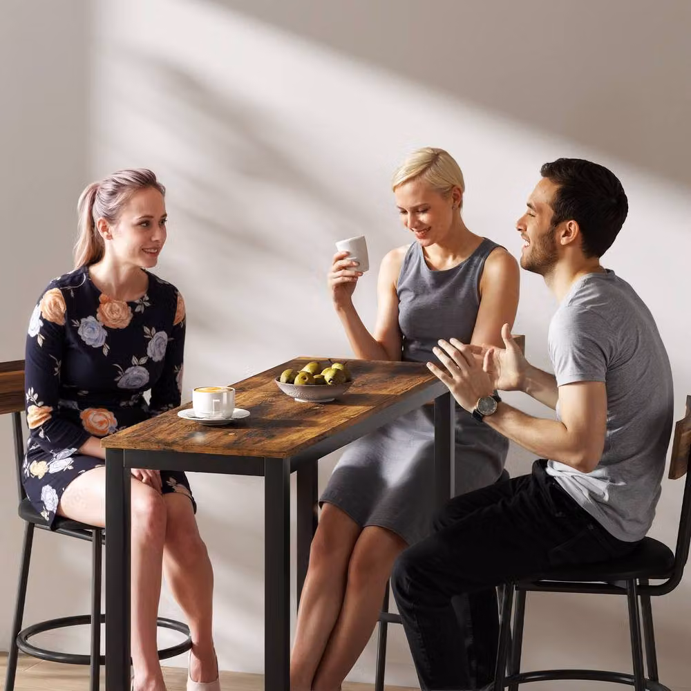 STILVORA Modern Rectangular Bar Table in Rustic Brown with Steel Frame, W: 120 cm, D: 100 cm, H: 120 cm – 6