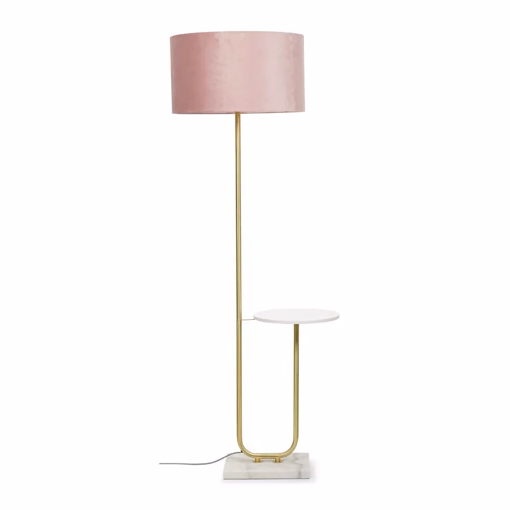 ValueLights Tavel Brushed Gold Floor Lamp with Dusty Pink Velvet Shade – 2