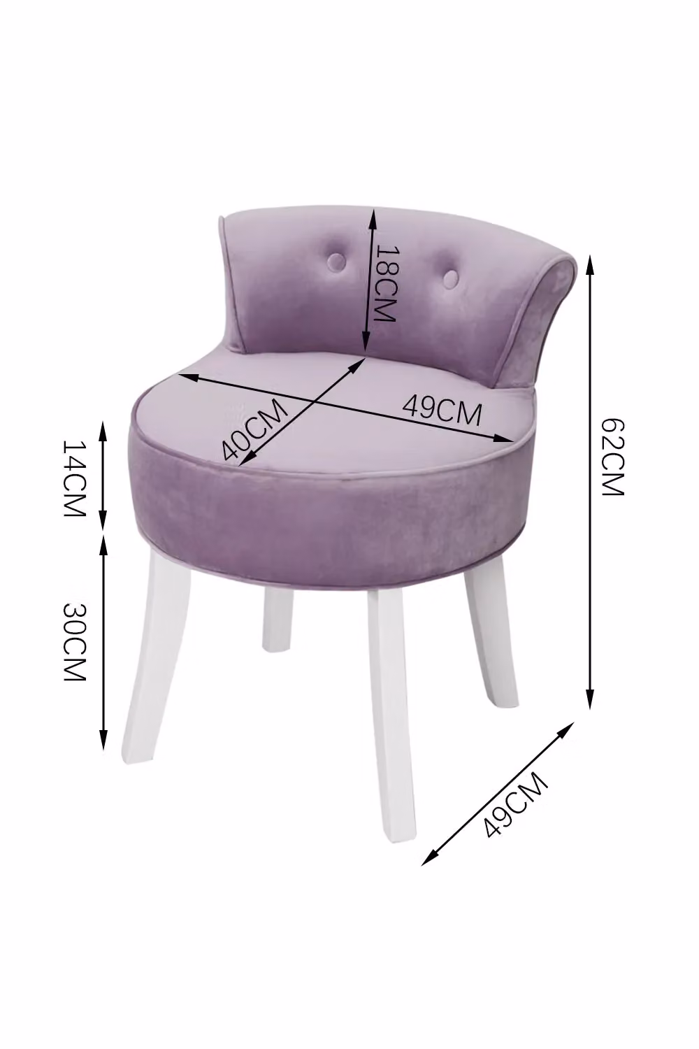 Living and Home Purple Velvet Makeup Chair and Dressing Footstool with White Rubberwood Legs – 2