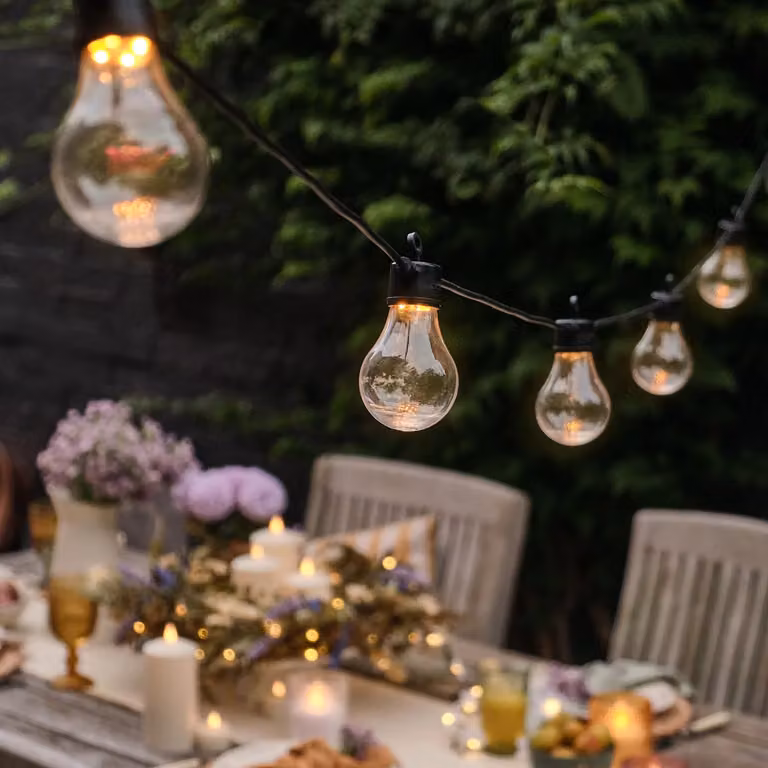 Core Connect Warm White LED Connectable Sphere Festoon Lights with 110 Glass Bulbs, 55m, Black