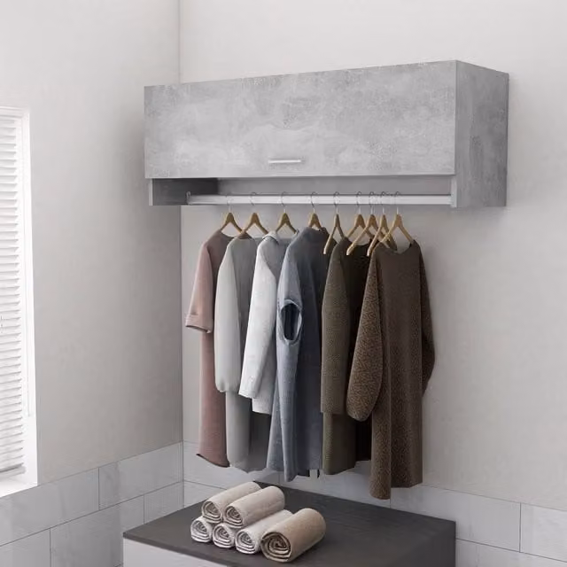 Berkfield Home Modern Wall Mounted Wardrobe in Concrete Grey, W/D/H: 100 x 32.5 x 35 cm