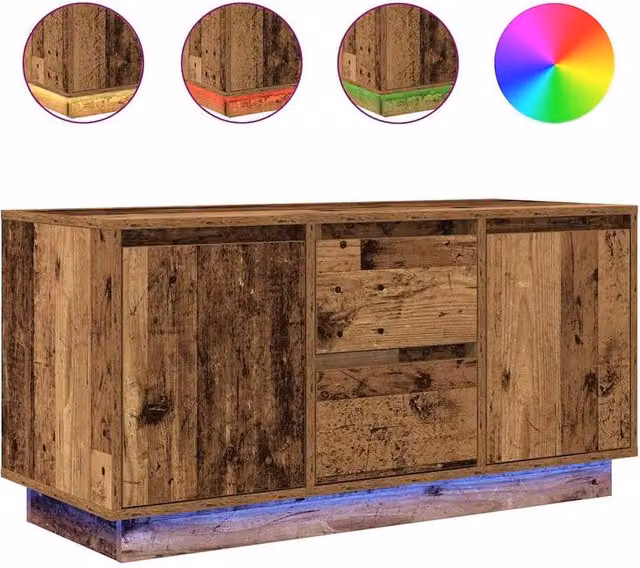Berkfield Home TV Cabinet with LED Lights in Old Wood Brown, W/D/H: 100 x 41 x 50 cm