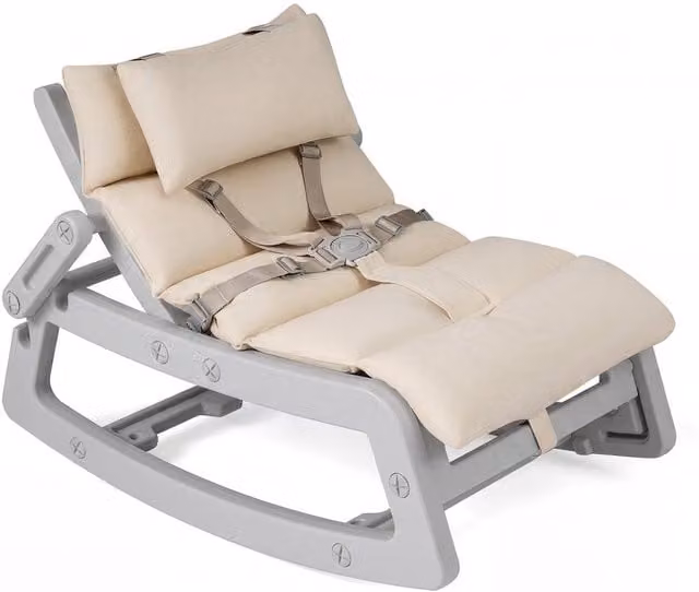 Gymax Toddler Rocking Chair Recliner with Adjustable Backrest and Harness in Grey