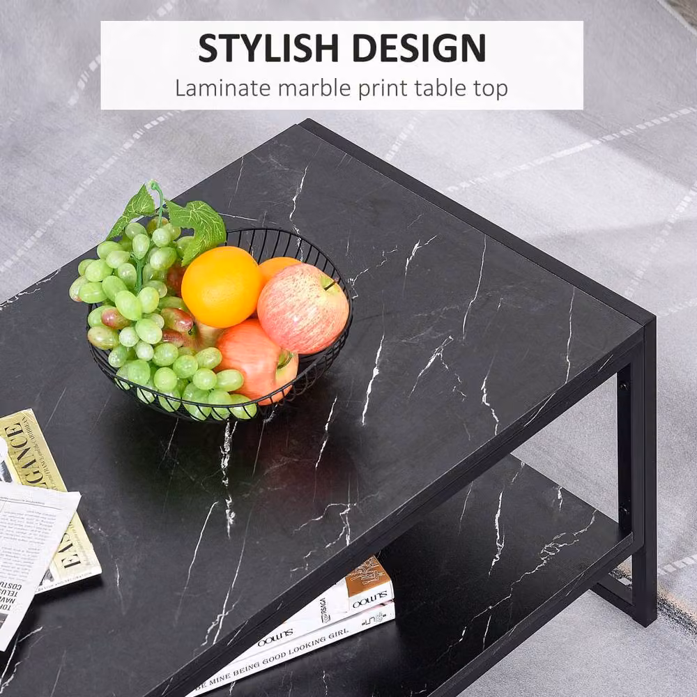 Wyld Haus Minaba 2 Tier Black Marble Effect Coffee Table with Bottom Shelf – 5