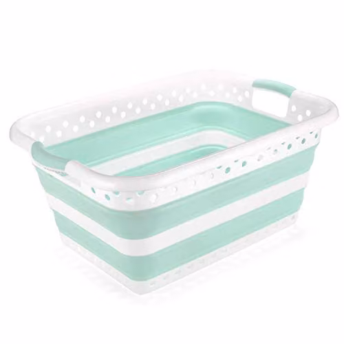 Addis Collapsible Laundry Basket, White and Aqua, 45L