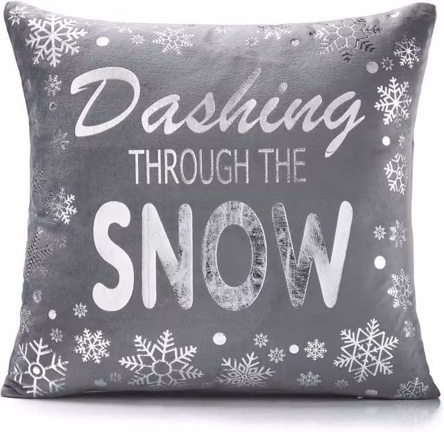 Luxury Living Christmas Dashing Decorative Velvet Cushion Cover in Grey, W/D/H: 45 x 45 x 45 cm