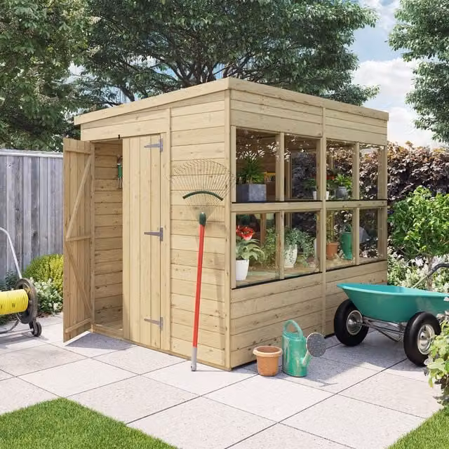 BillyOh Rustic Pent Potting Shed in Brown and Beige Wood