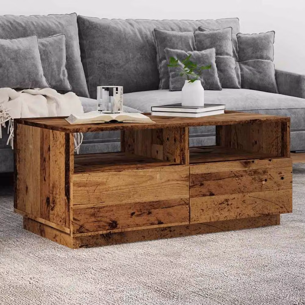 Berkfield Home Modern Rectangular Coffee Table with LED Lights in Brown, W/D/H: 90 x 49 x 40 cm – 2
