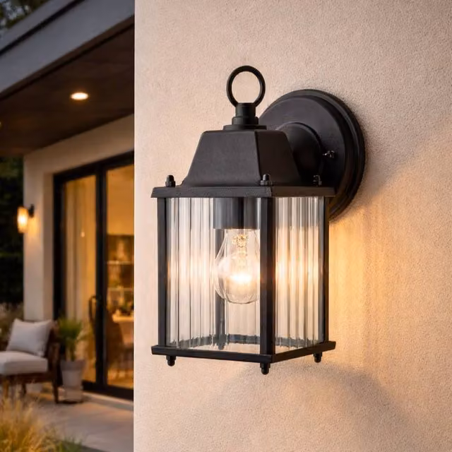 CGC Lighting Santiago Mini Black Coach Lantern Wall Light with Ribbed Glass