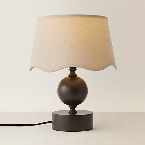 ValueLights Anthony Candlestick Table Lamp with Beige Linen Scallop Shade