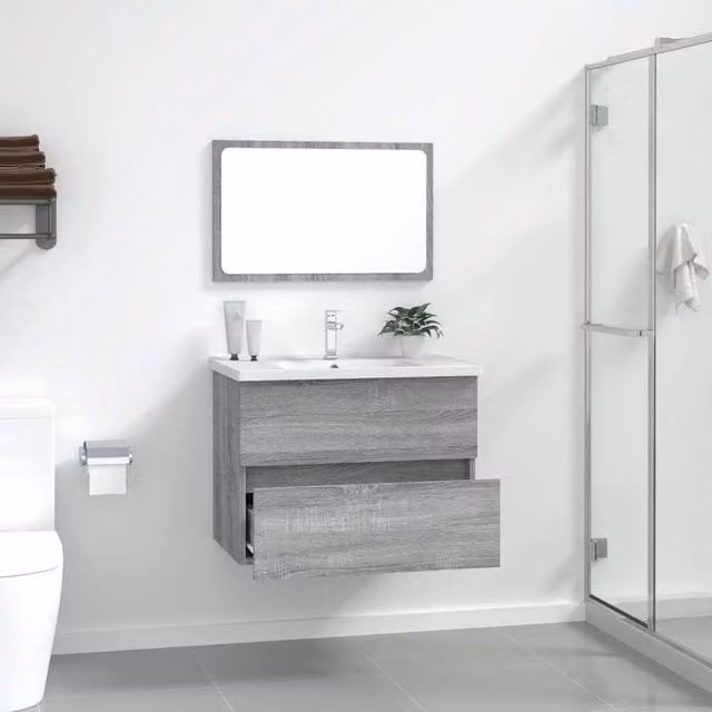 Berkfield Home Modern 2 Piece Grey Bathroom Furniture Set with Vanity Unit and Mirror Cabinet