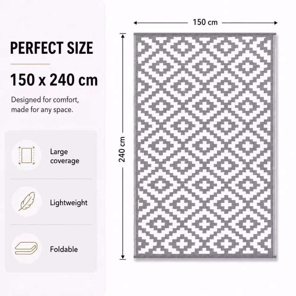PAWNORA Grey and White Woven Outdoor Patio Rug, W/D: 150 x 240 cm – 2