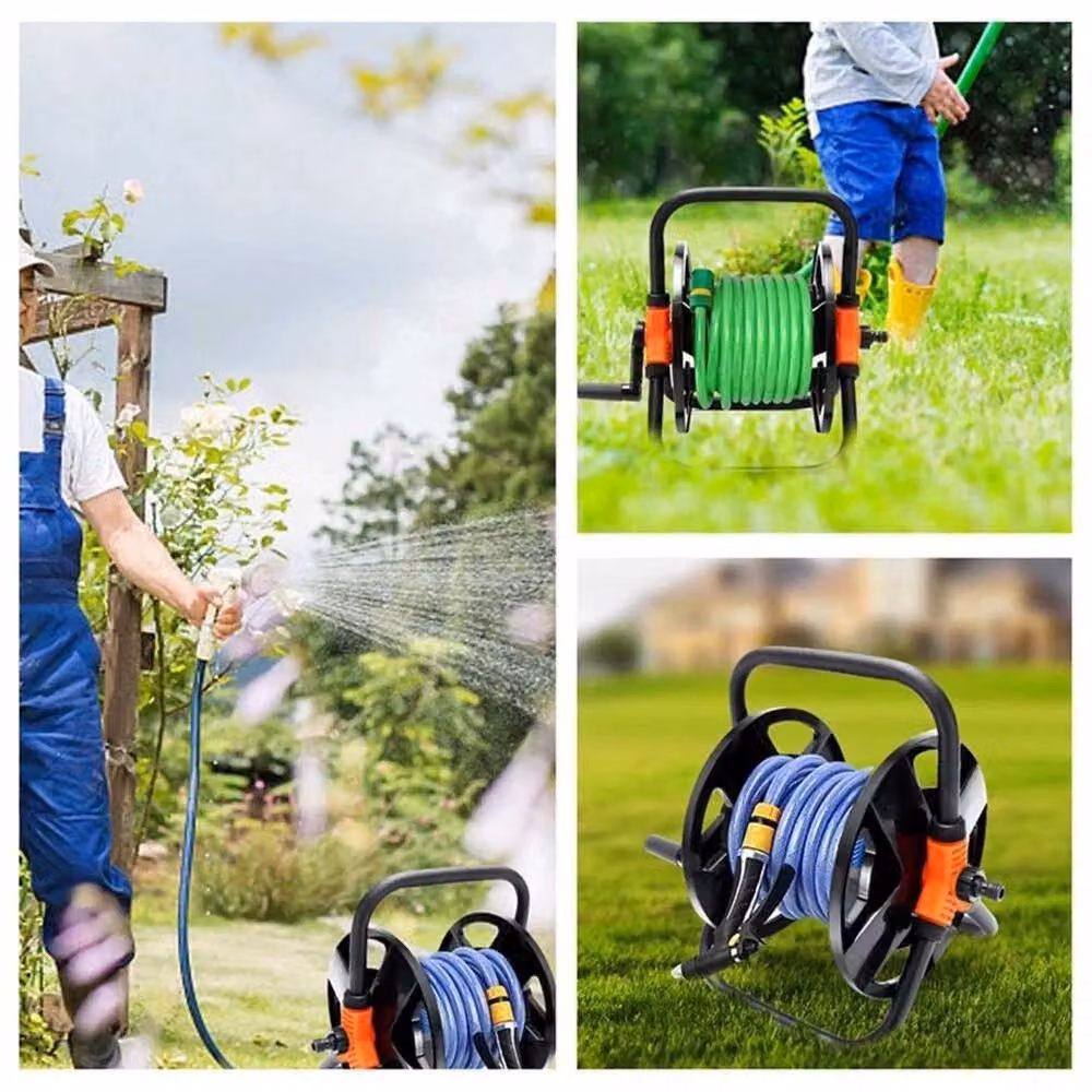 FLAVORA Black Freestanding Manual Garden Hose Pipe Reel Cart with 20m Hose – 3