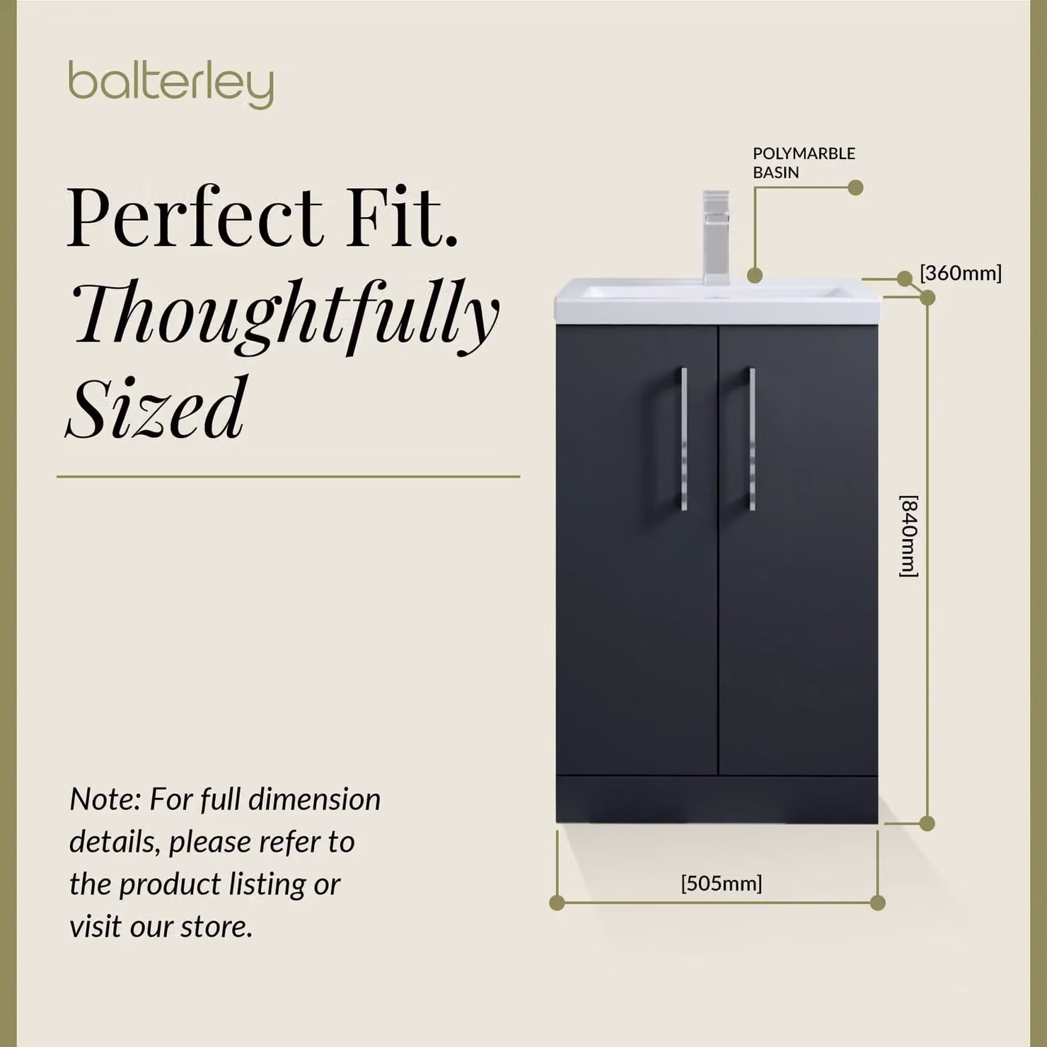 Balterley Modern Freestanding Bathroom Vanity Unit, Grey, W: 50 cm, H: 84 cm – 4