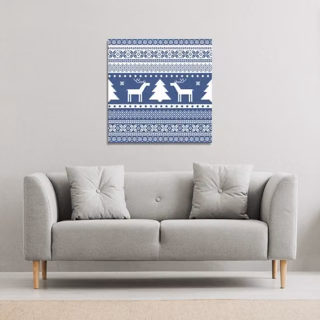 Benjamin Tate Design LTD Blue Knitted Ornamental Pattern Geometric Abstract Canvas Wall Art, 77 x 77 x 77 cm
