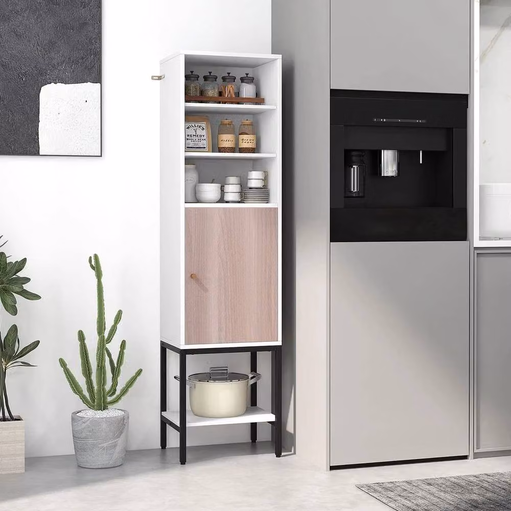 EONLION Tall Freestanding Storage Cabinet in White, H 146 x W 38 x D 30 cm – 4
