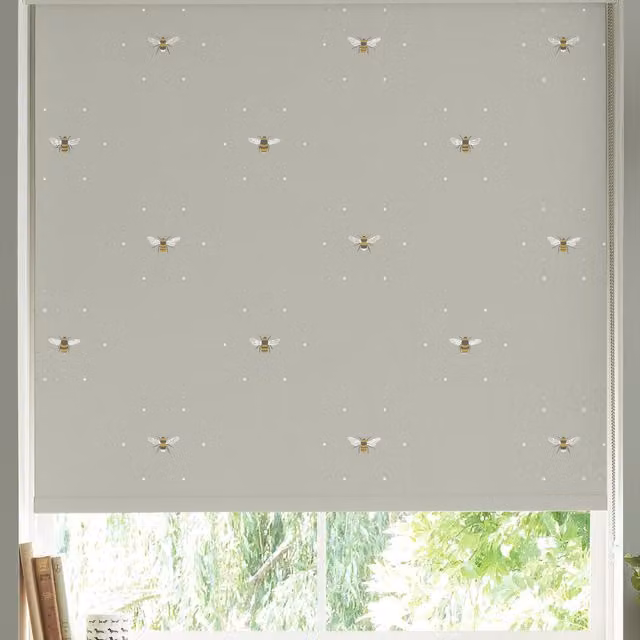 Sophie Allport Bees Made to Measure Soft Linen Roller Blind in White, Beige and Grey