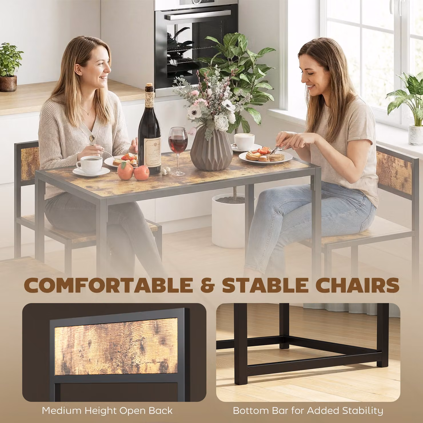 HOMCOM 3 Piece Industrial Kitchen Table and Stool Set in Brown and Black – 5