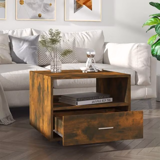 Berkfield Home Smoked Oak Coffee Table in Brown, W/D/H: 55 x 55 x 40 cm – 1
