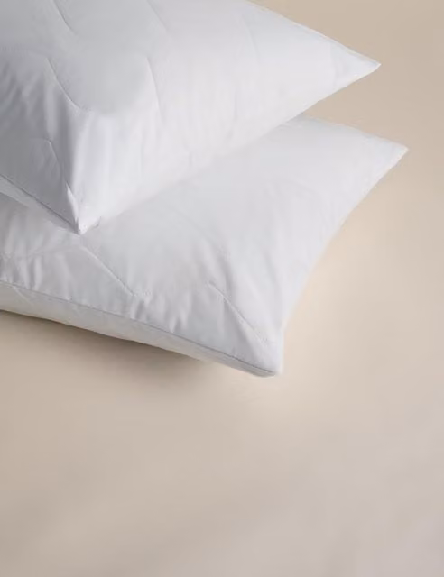 M&S 2 Pack Plain White Pure Cotton Quilted Zip Pillow Protectors