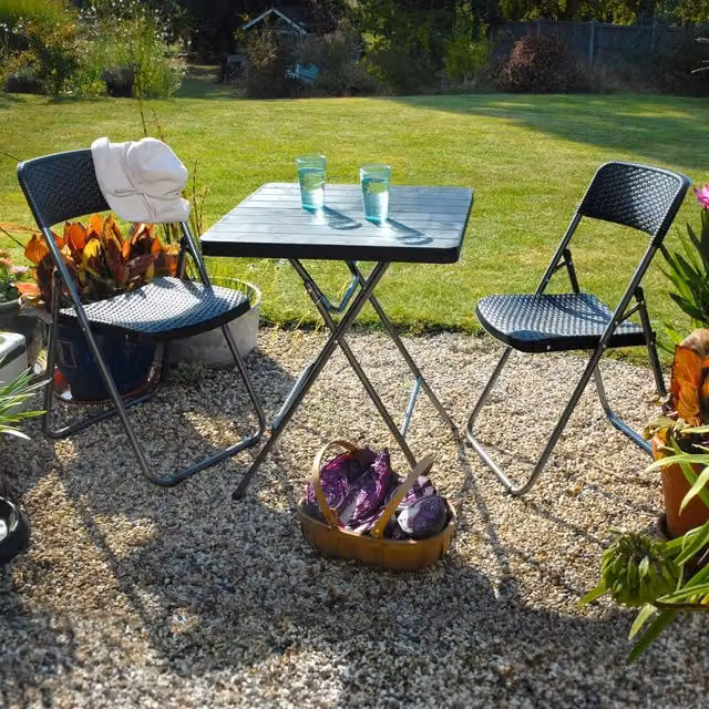 Garden Gear Modern Folding Plastic and Metal Bistro Balcony Furniture Set in Matt Black