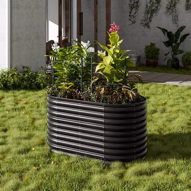 Breeins Anthracite Oval Galvanised Steel Raised Flower Bed
