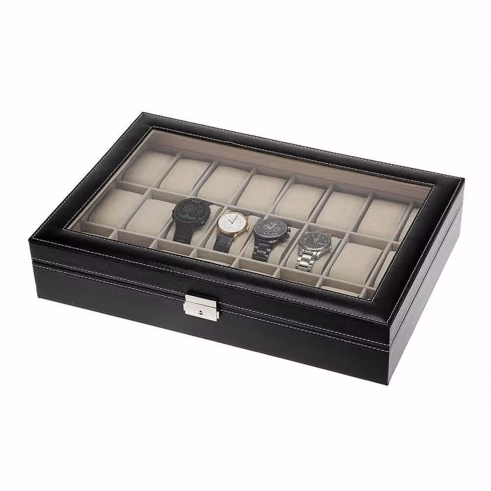 NESTLUNE 24-Grid PU Leather Watch Box Display Case in Black – 2