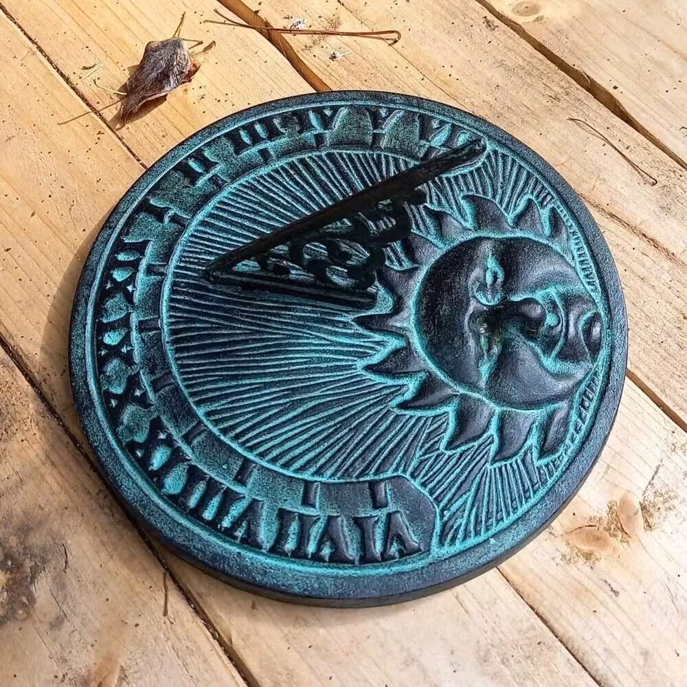 Inspirational Gifting Grey Verdigris Cast Iron Sun Face Tabletop Sundial Ornament – 2