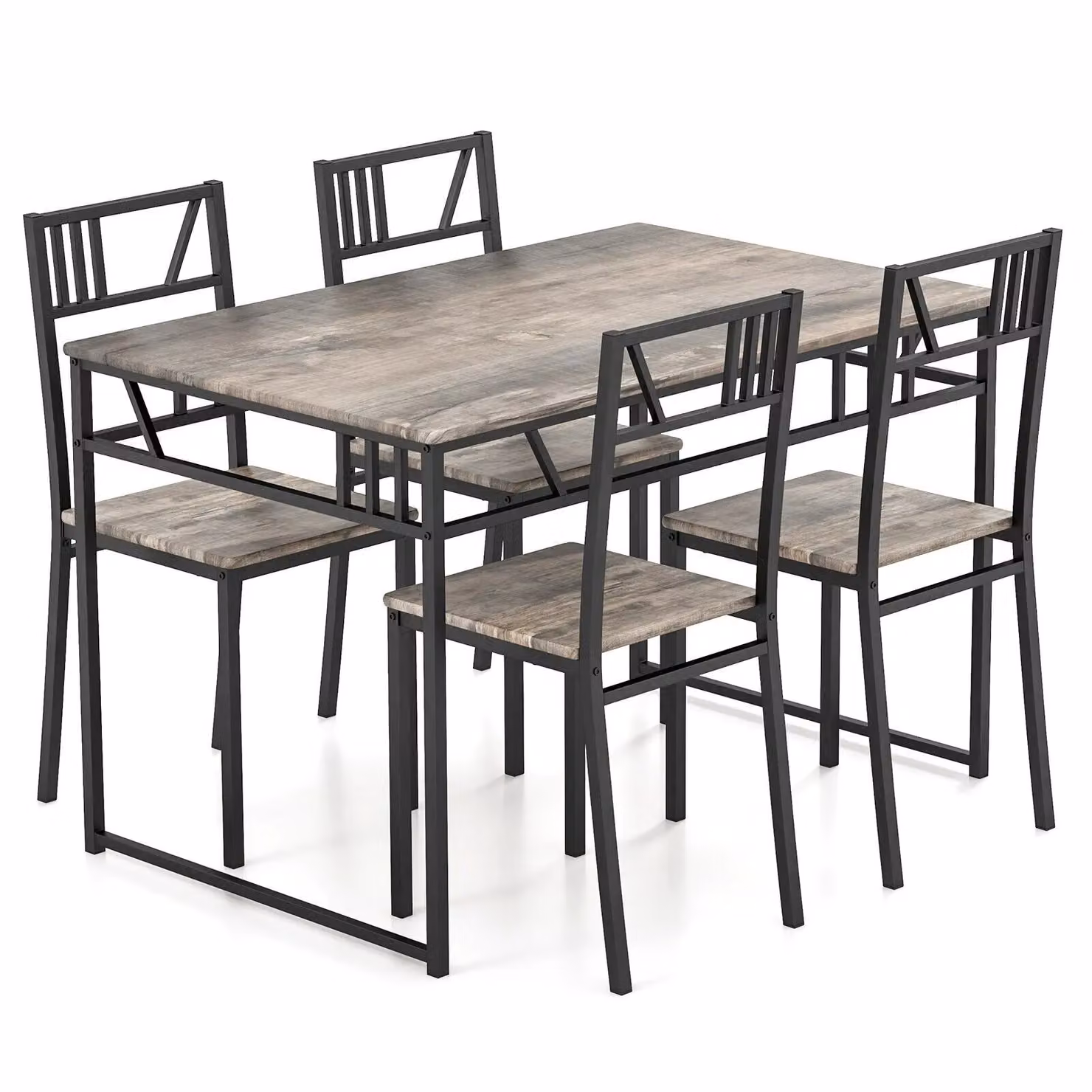 Costway Industrial 5 Piece Dining Set with Rectangular Table and 4 Chairs in Grey – 4