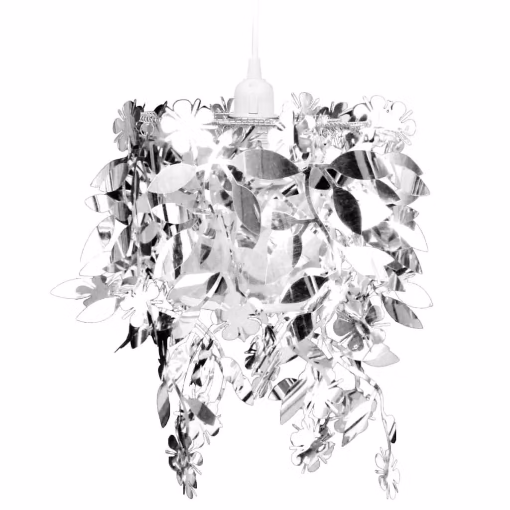 Berkfield Home Leaves Paillette Pendant Chandelier Lamp, Silver, W/D/H: 21.5 x 21.5 x 30 cm – 2