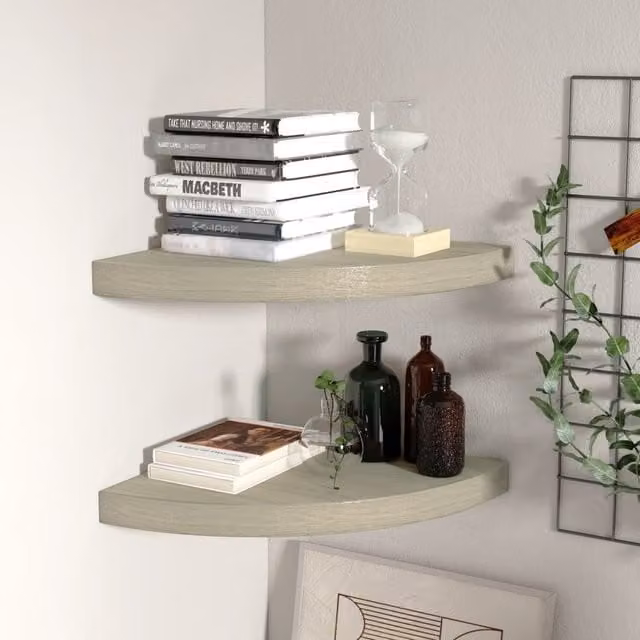 Berkfield Home Floating Corner Shelves, 2 Piece Set in Brown Oak MDF, W/D/H: 35 x 35 x 3.8 cm – 1