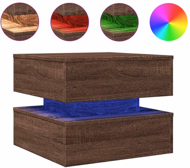Berkfield Home Modern Square Coffee Table with LED Lights in Brown Oak, W/D/H: 50 x 50 x 40 cm